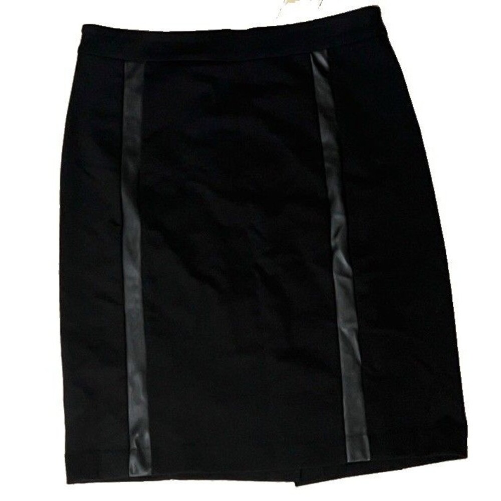 Michael Kors Skirt Womens Sz 2 Black w Faux Leather Trim Career Business Preppy